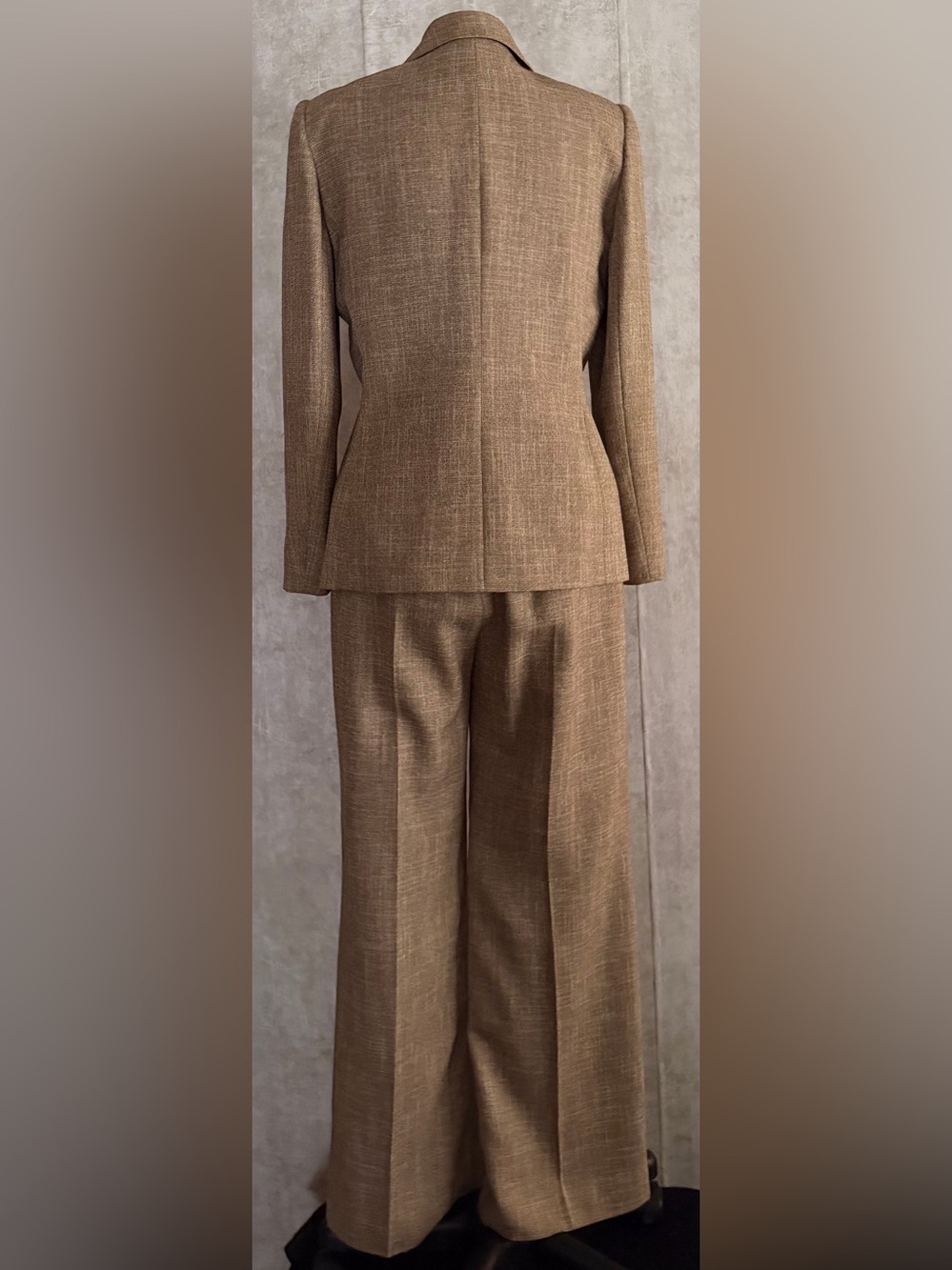 Le Suit Womens 2 Piece Pant Suit Sz 12 Brn Tweed Blazer WideLeg VTG Career Power - Picture 2 of 12